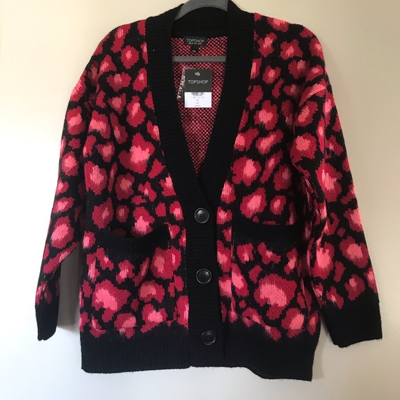 Nwt Topshop Red Leopard Print Cardigan 